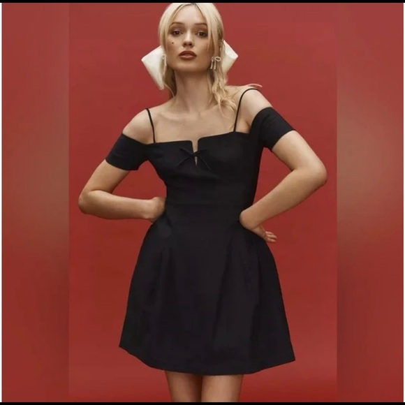 Maeve Anthropologie Black Bow Off Shoulder Mini Dress - Picture 2 of 3